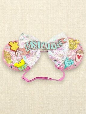 Elastic Pink Sequin Best Day Ever Minnie Ears | Disney-Inspired Birthday Ears